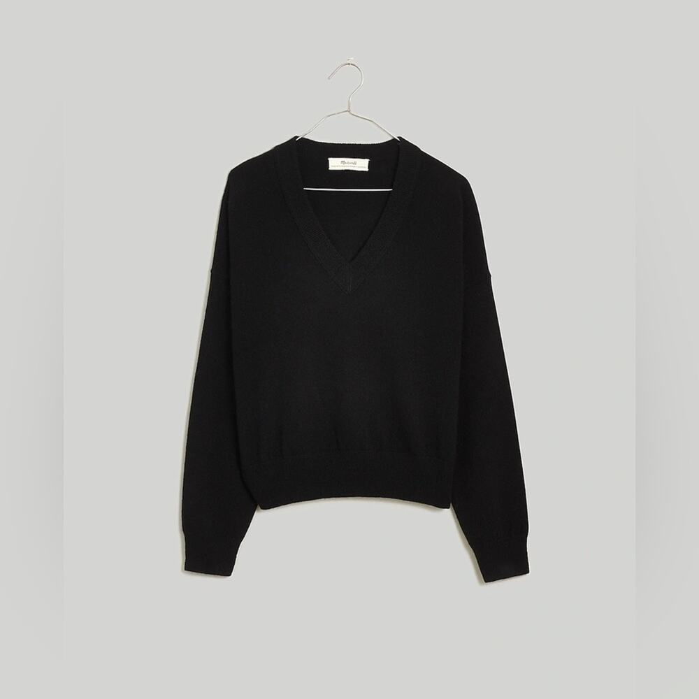 Madewell (Re)sponsible Cashmere V-Neck Sweater Size XXS Black NO052